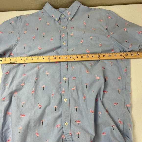American Eagle Mens Button Down Shirt Size XL Blue Flamingo‎ Short Sleeve Oxford - Picture 9 of 12